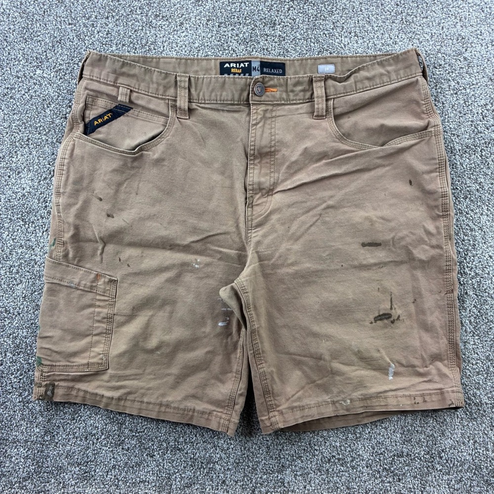 Ariat Rebar M4 Shorts Mens 38 Brown Cotton Canvas Utility Relaxed Fit Work